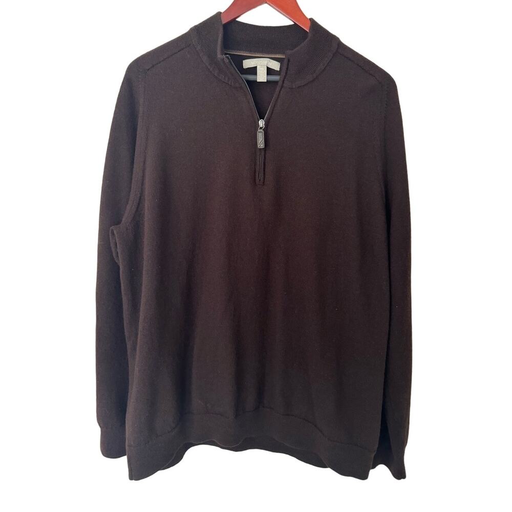 Nordstrom Mens 1/4 Zip Pullover Sweater 100% Extra Fine Merino Wool Brown Sz XXL